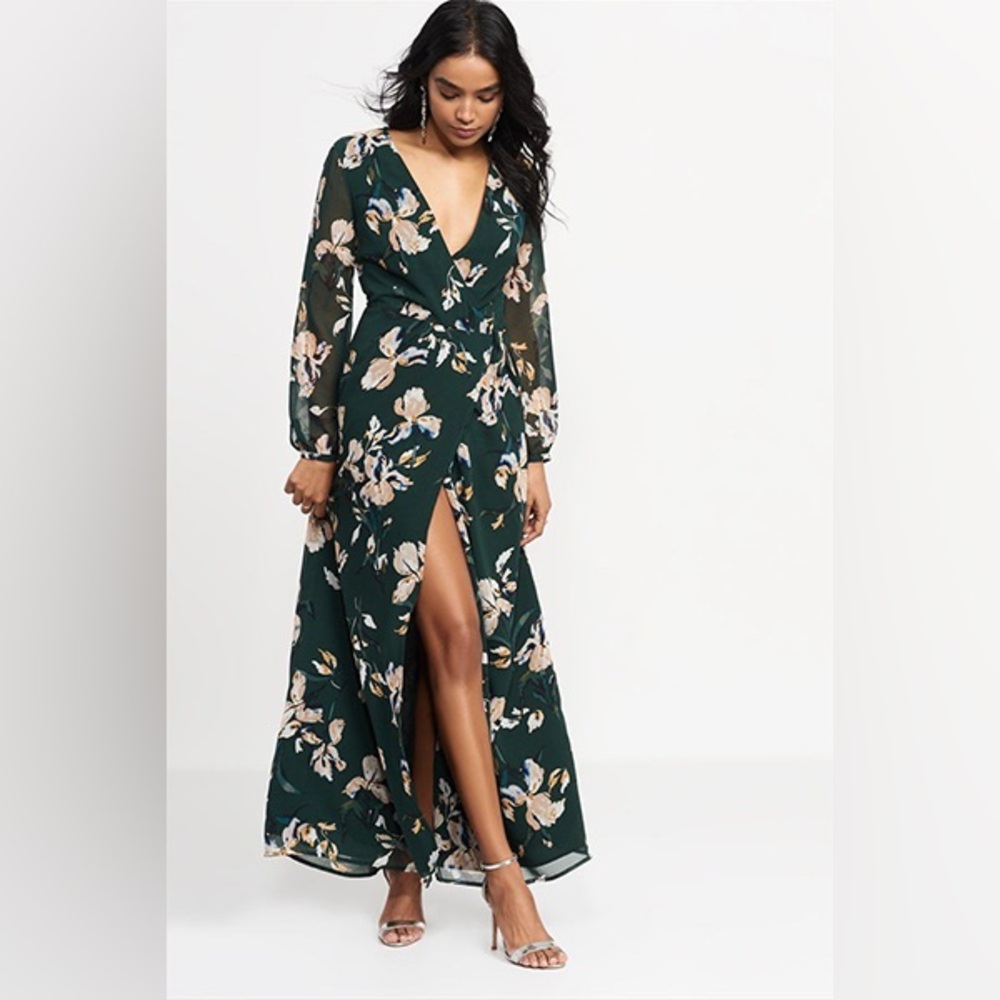 NWOT Dynamite Green Floral Long Sleeve Dress